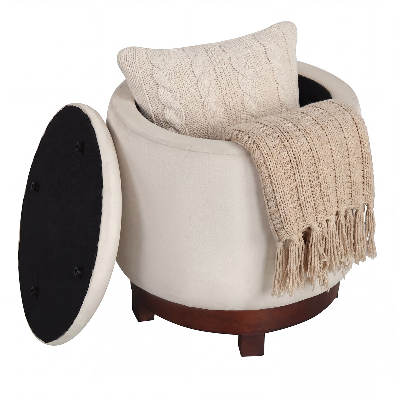 360° Swivel Velvet Foot Rest with Hidden Storage for Living Room-Beige