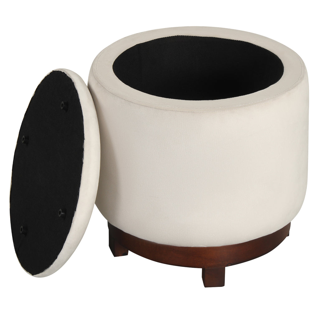 360° Swivel Velvet Foot Rest with Hidden Storage for Living Room-Beige