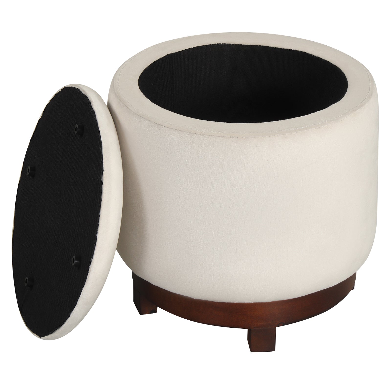 360° Swivel Velvet Foot Rest with Hidden Storage for Living Room-Beige