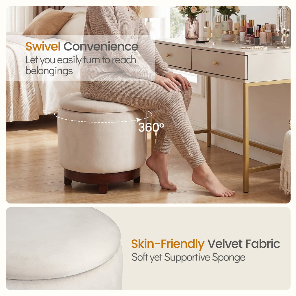 360° Swivel Velvet Foot Rest with Hidden Storage for Living Room-Beige