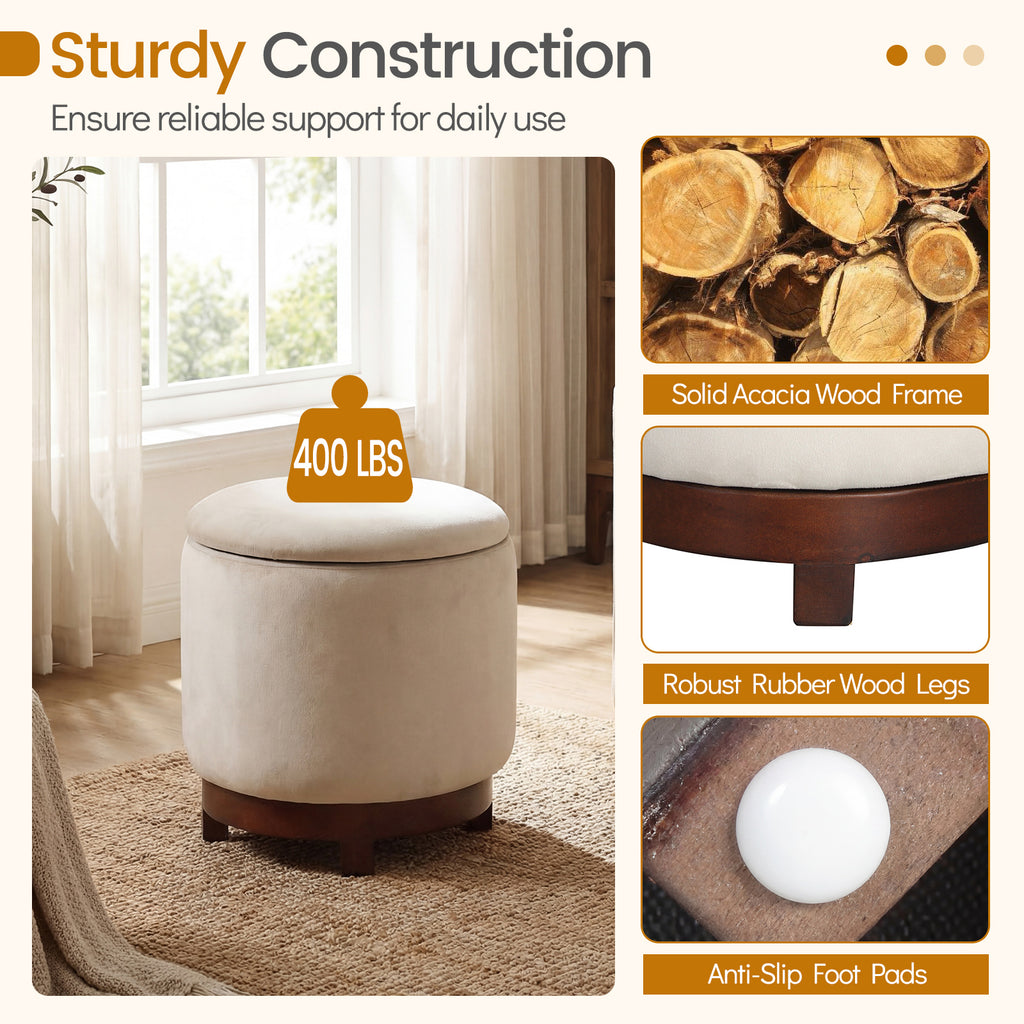 360° Swivel Velvet Foot Rest with Hidden Storage for Living Room-Beige