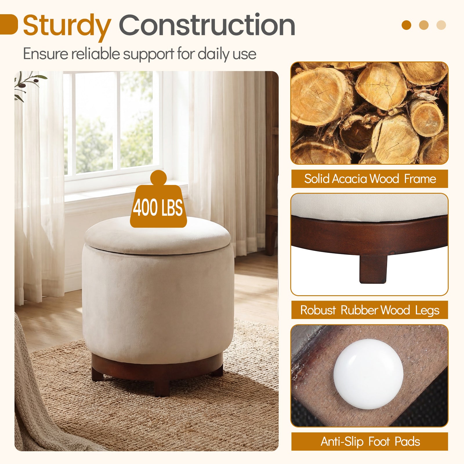 360° Swivel Velvet Foot Rest with Hidden Storage for Living Room-Beige