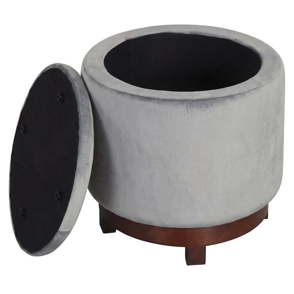 360° Swivel Velvet Foot Rest with Hidden Storage for Living Room-Gray