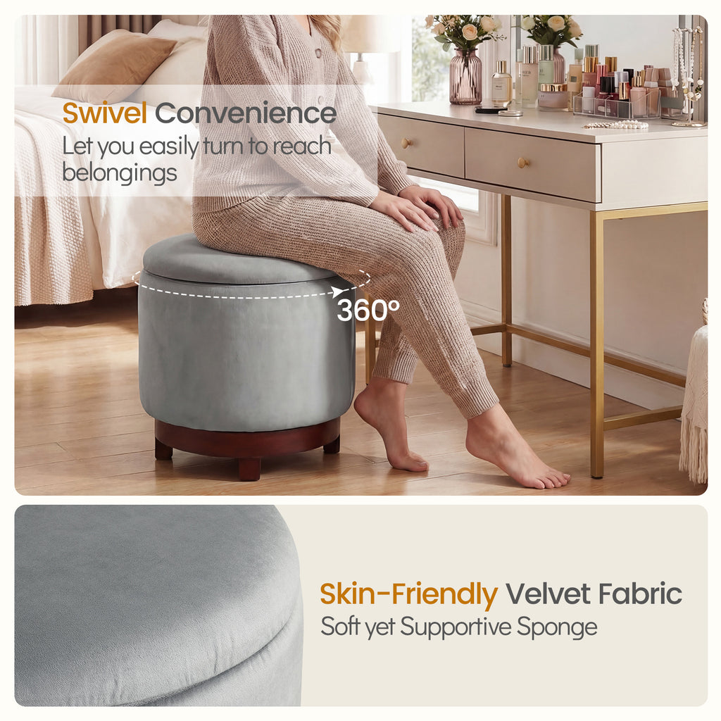 360° Swivel Velvet Foot Rest with Hidden Storage for Living Room-Gray