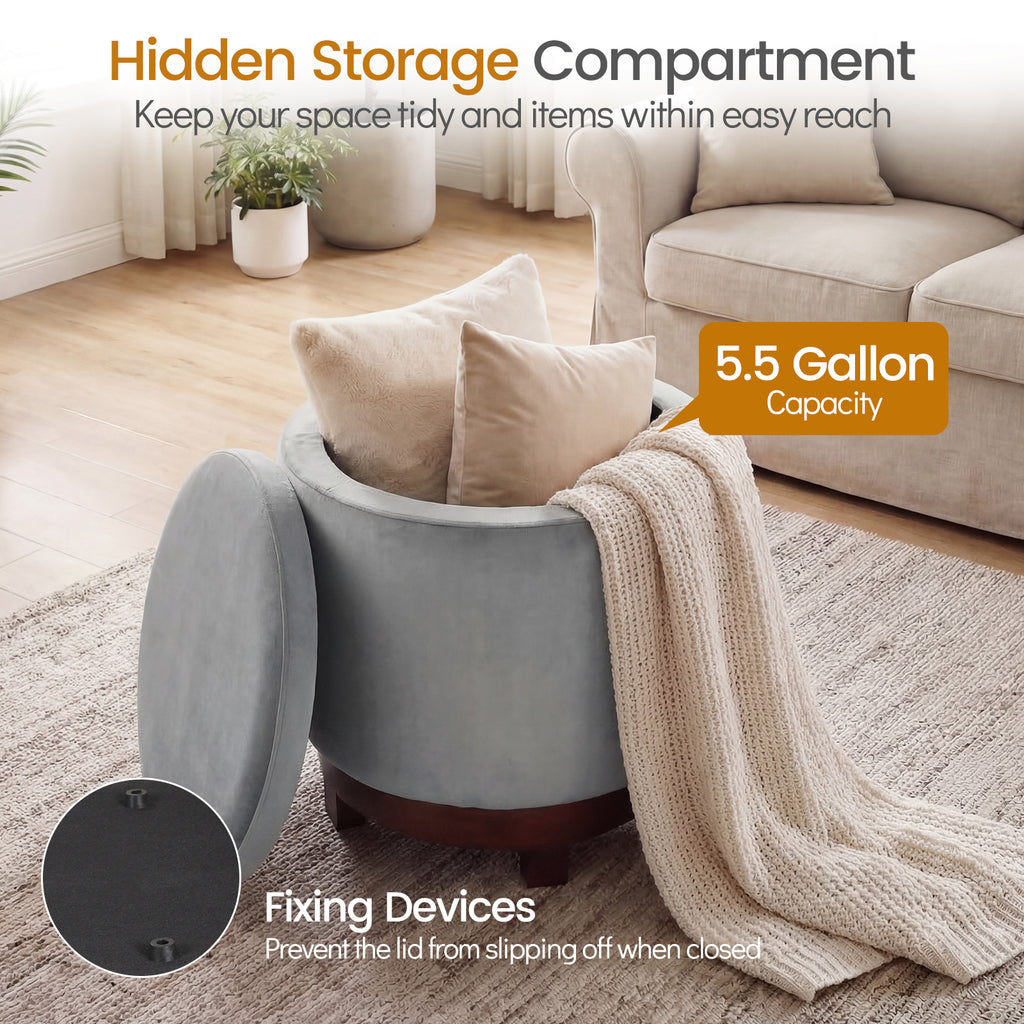 360° Swivel Velvet Foot Rest with Hidden Storage for Living Room-Gray