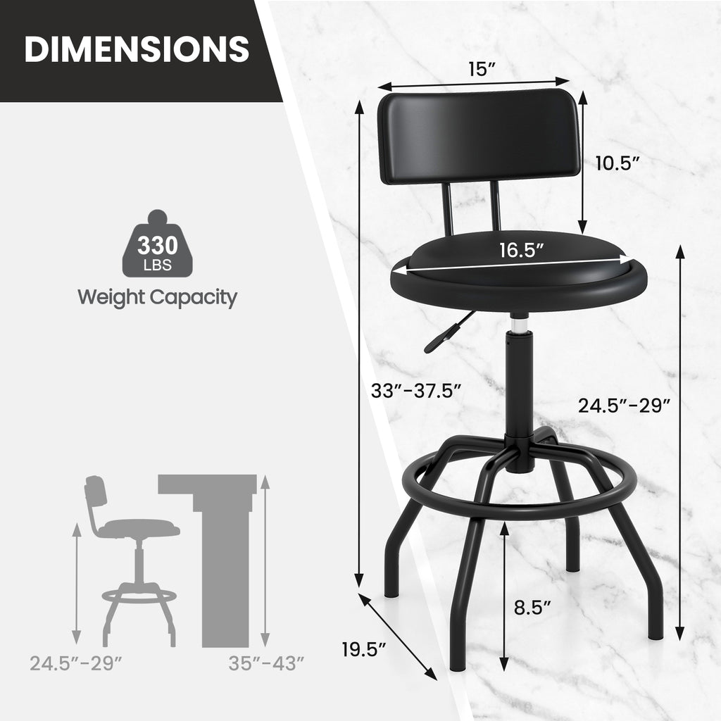 Set of 1/2 360° Swivel Counter Height Barstool with Padded Seat and Back-2 Pieces