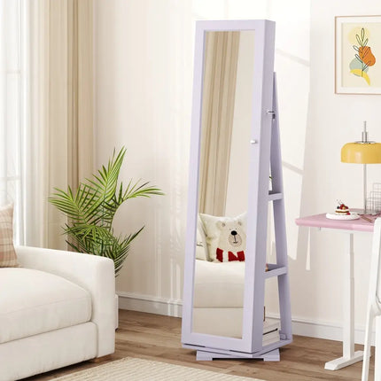 360Â° Rotatable 2-in-1 Lockable Jewelry Cabinet with Full-Length Mirror-Purple Costway