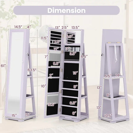360Â° Rotatable 2-in-1 Lockable Jewelry Cabinet with Full-Length Mirror-Purple Costway