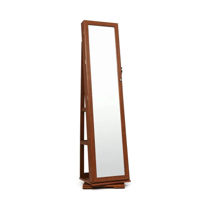 360Â° Rotatable Armoire 2-in-1 Lockable Mirrored Jewelry Cabinet-Brown Costway