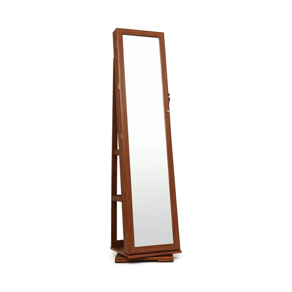 360Â° Rotatable Armoire 2-in-1 Lockable Mirrored Jewelry Cabinet-Brown Costway