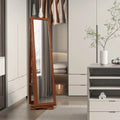 360Â° Rotatable Armoire 2-in-1 Lockable Mirrored Jewelry Cabinet-Brown Costway