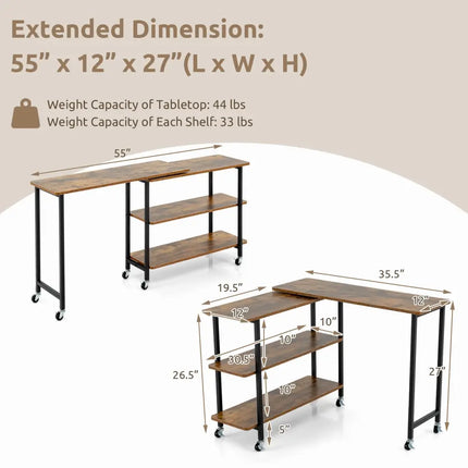360Â° Rotating Sofa Side Table with 2-Tier Storage Shelves-Brown Costway