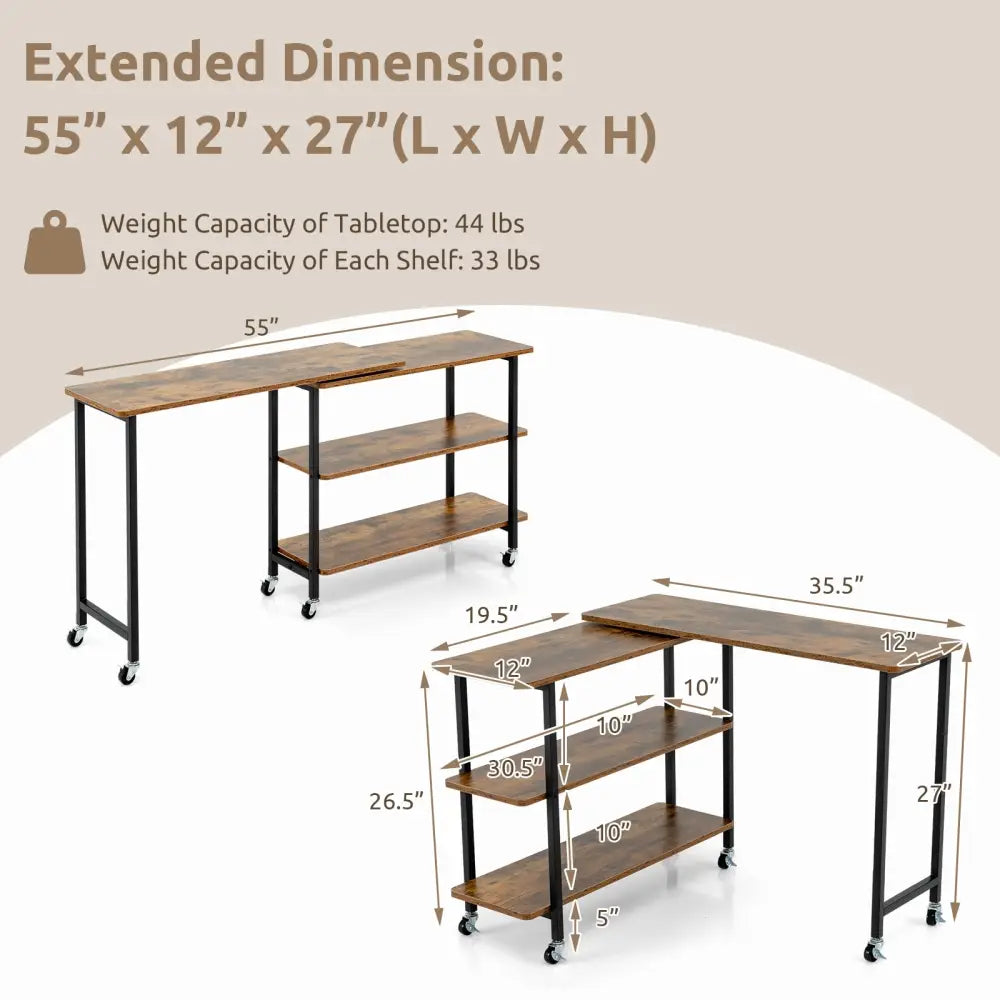 360Â° Rotating Sofa Side Table with 2-Tier Storage Shelves-Brown Costway