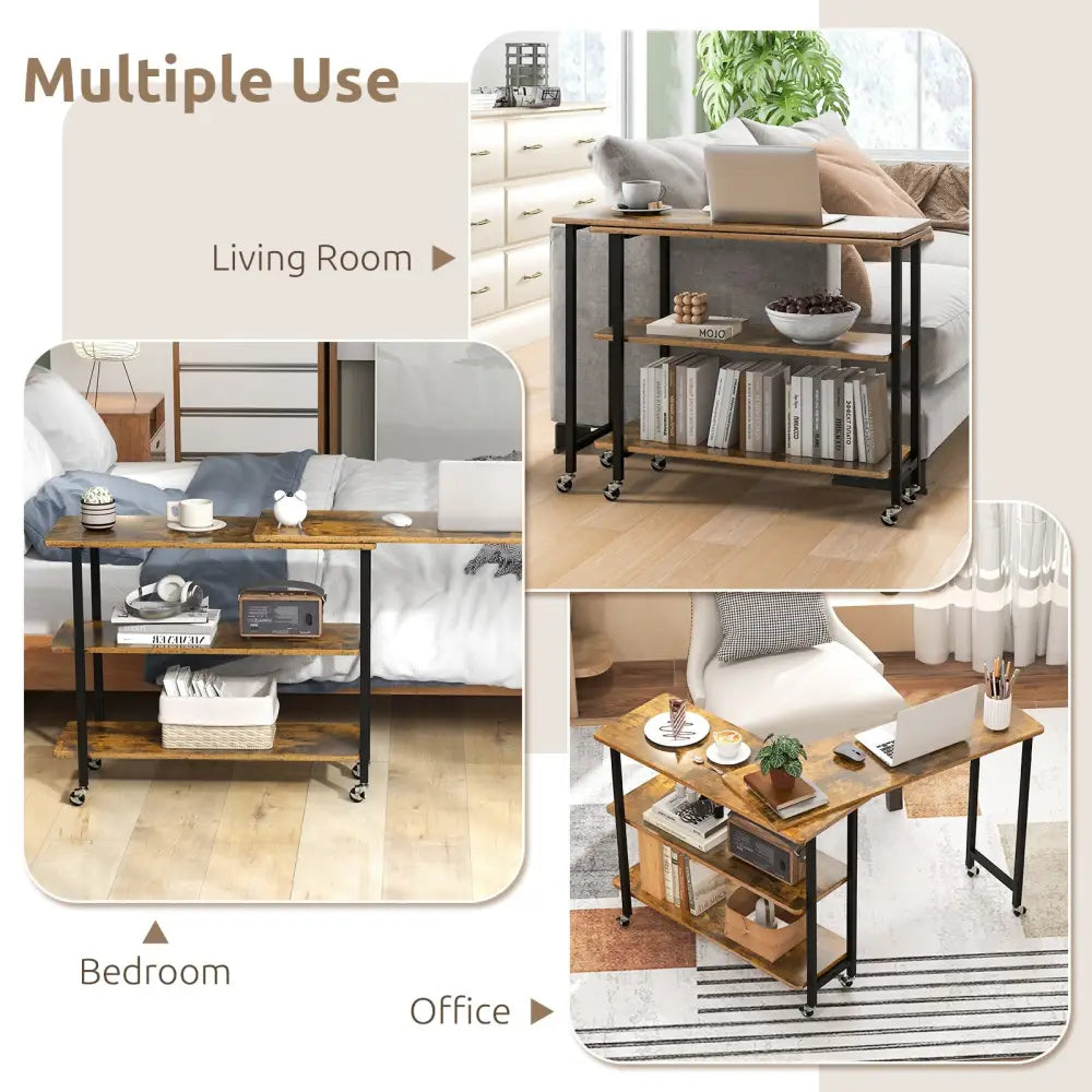 360Â° Rotating Sofa Side Table with 2-Tier Storage Shelves-Brown Costway