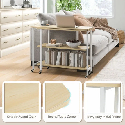 360Â° Rotating Sofa Side Table with 2-Tier Storage Shelves-Natural Costway