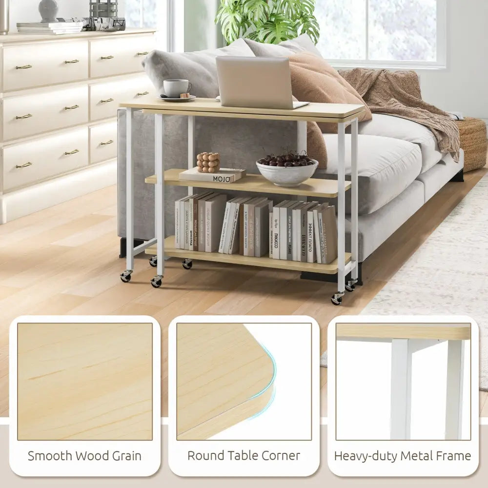 360Â° Rotating Sofa Side Table with 2-Tier Storage Shelves-Natural Costway