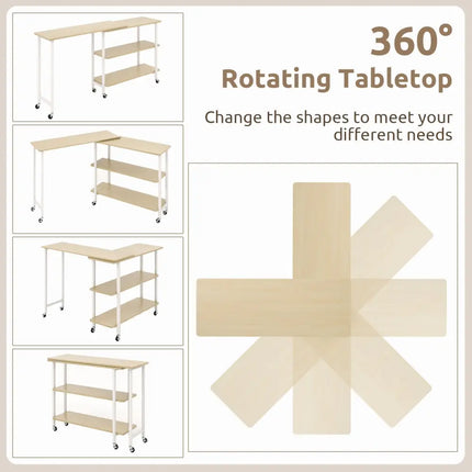 360Â° Rotating Sofa Side Table with 2-Tier Storage Shelves-Natural Costway