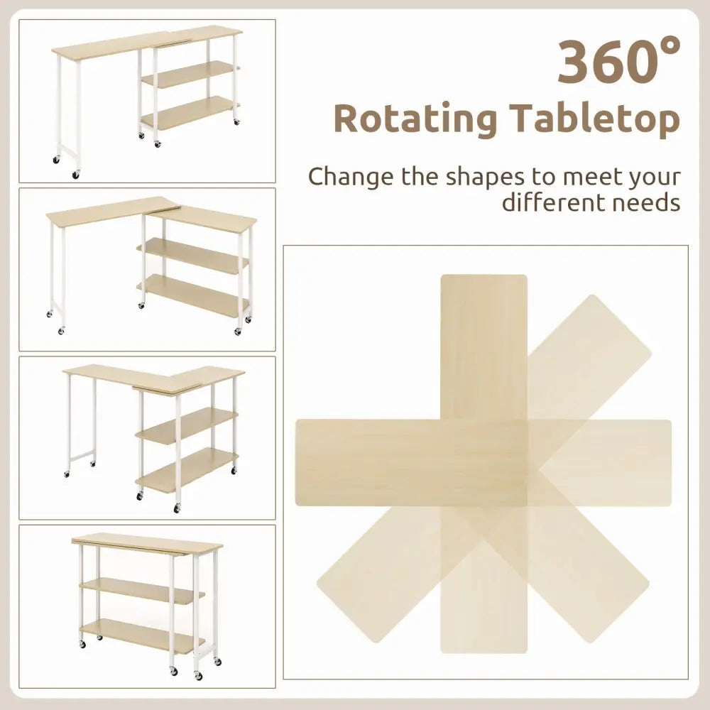 360Â° Rotating Sofa Side Table with 2-Tier Storage Shelves-Natural Costway