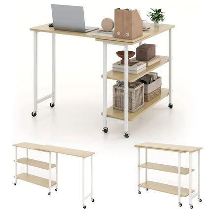 360Â° Rotating Sofa Side Table with 2-Tier Storage Shelves-Natural Costway