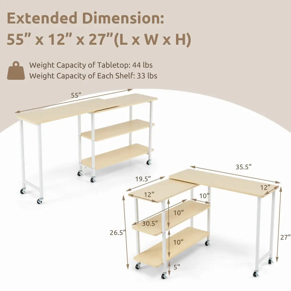360Â° Rotating Sofa Side Table with 2-Tier Storage Shelves-Natural Costway