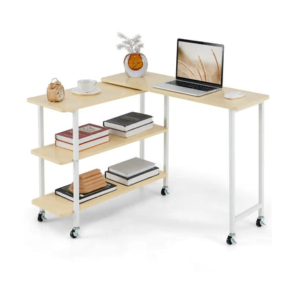 360Â° Rotating Sofa Side Table with 2-Tier Storage Shelves-Natural Costway