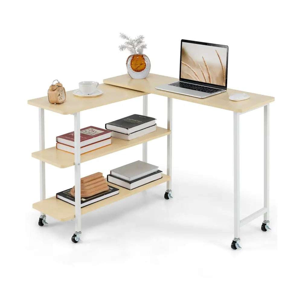 360Â° Rotating Sofa Side Table with 2-Tier Storage Shelves-Natural Costway