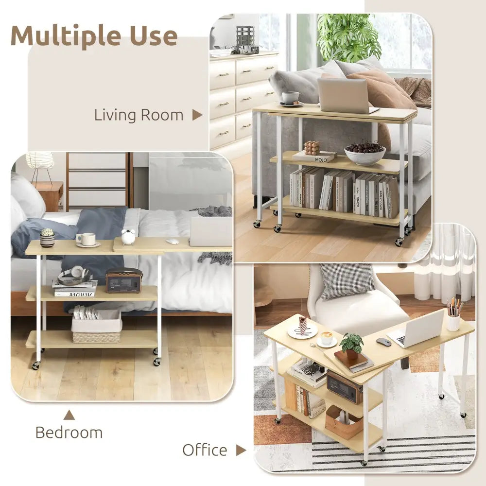 360Â° Rotating Sofa Side Table with 2-Tier Storage Shelves-Natural Costway