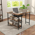 360Â° Rotating Sofa Side Table with 2-Tier Storage Shelves-Rustic Brown Costway