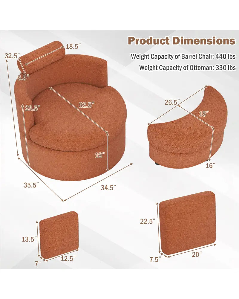 360Â° Swivel Accent Chair with Half Moon Storage Ottoman-Light Brown - Light Brown - Accent Chairs