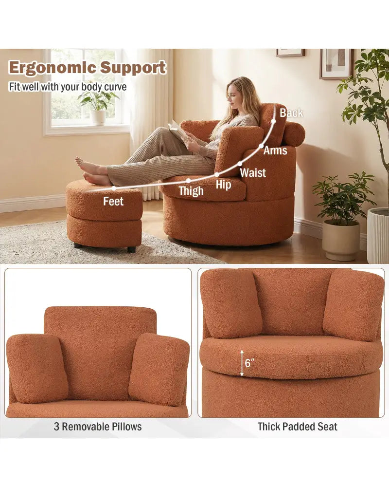 360Â° Swivel Accent Chair with Half Moon Storage Ottoman-Light Brown - Light Brown - Accent Chairs