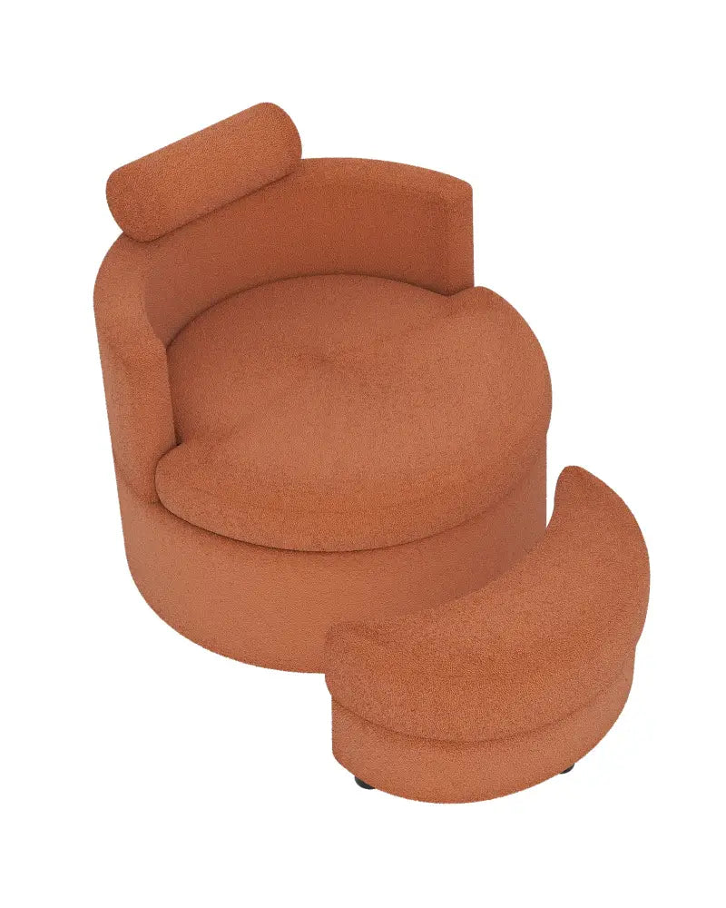 360Â° Swivel Accent Chair with Half Moon Storage Ottoman-Light Brown - Light Brown - Accent Chairs