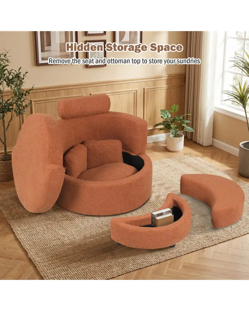 360Â° Swivel Accent Chair with Half Moon Storage Ottoman-Light Brown - Light Brown - Accent Chairs