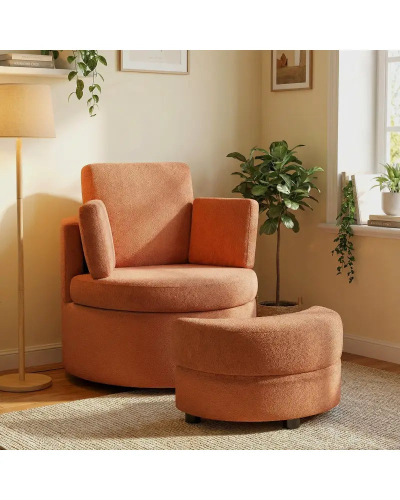 360Â° Swivel Accent Chair with Half Moon Storage Ottoman-Light Brown - Light Brown - Accent Chairs