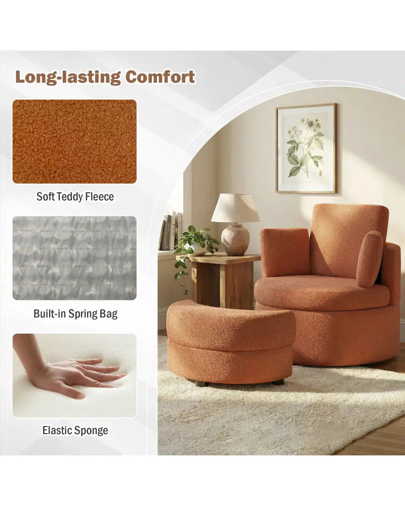 360Â° Swivel Accent Chair with Half Moon Storage Ottoman-Light Brown - Light Brown - Accent Chairs