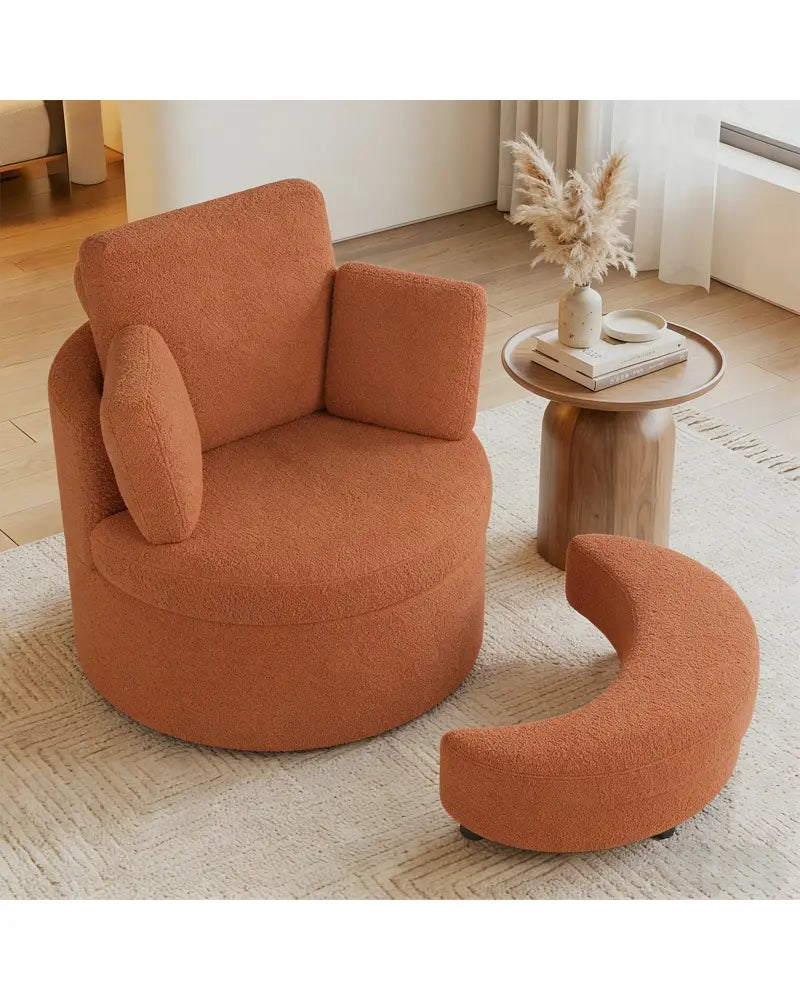 360Â° Swivel Accent Chair with Half Moon Storage Ottoman-Light Brown - Light Brown - Accent Chairs