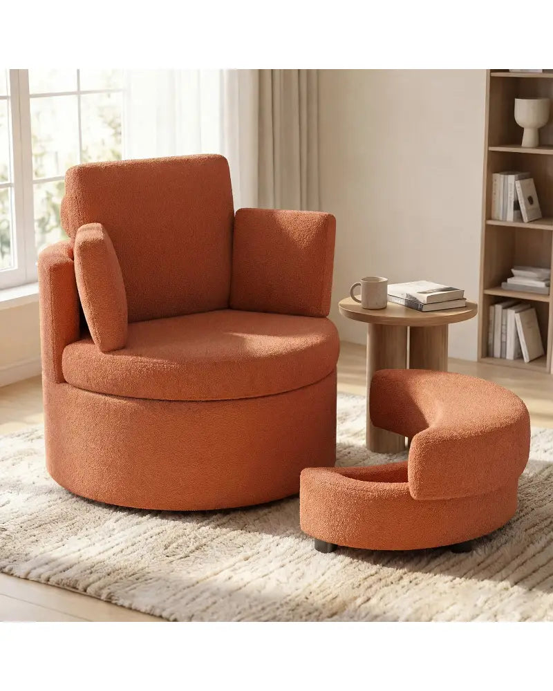360Â° Swivel Accent Chair with Half Moon Storage Ottoman-Light Brown - Light Brown - Accent Chairs
