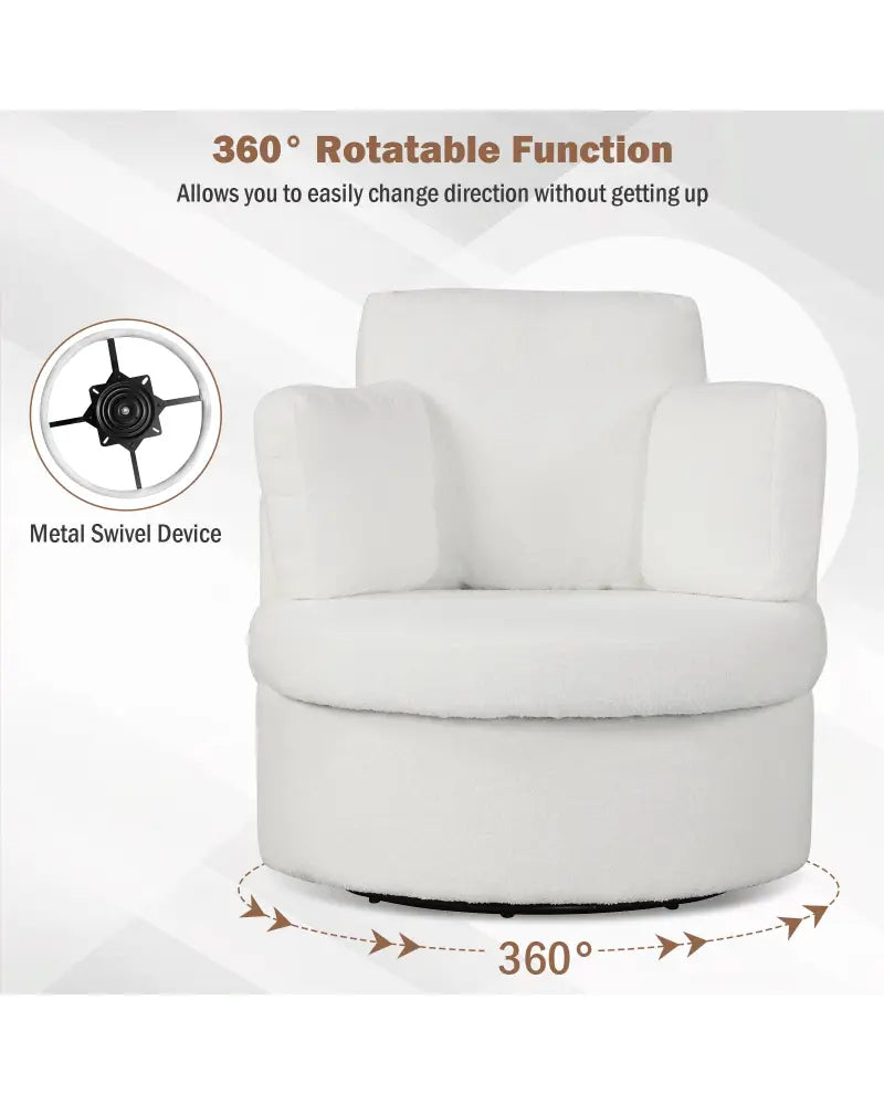 360Â° Swivel Accent Chair with Half Moon Storage Ottoman-White - White - Accent Chairs