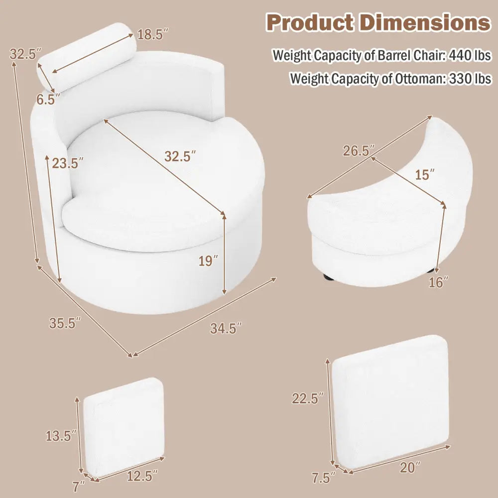 360Â° Swivel Accent Chair with Half Moon Storage Ottoman-White - White - Accent Chairs