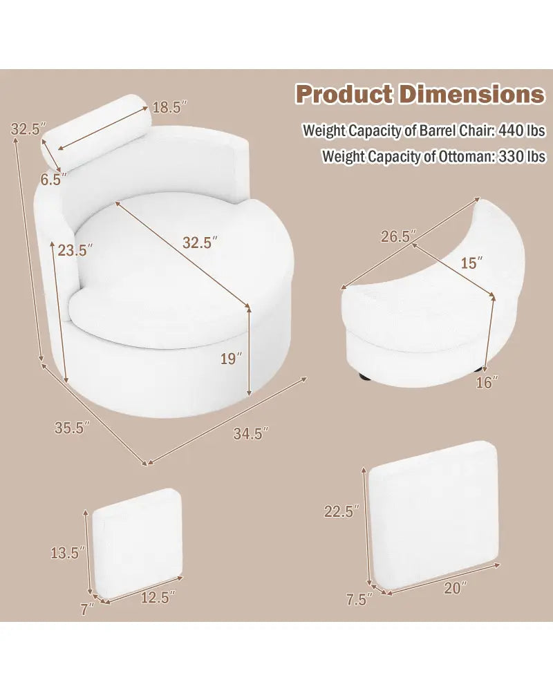 360Â° Swivel Accent Chair with Half Moon Storage Ottoman-White - White - Accent Chairs