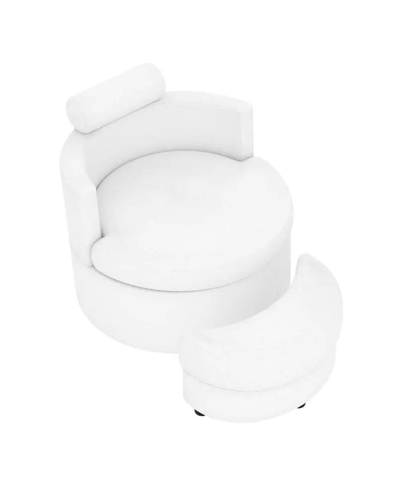 360Â° Swivel Accent Chair with Half Moon Storage Ottoman-White - White - Accent Chairs
