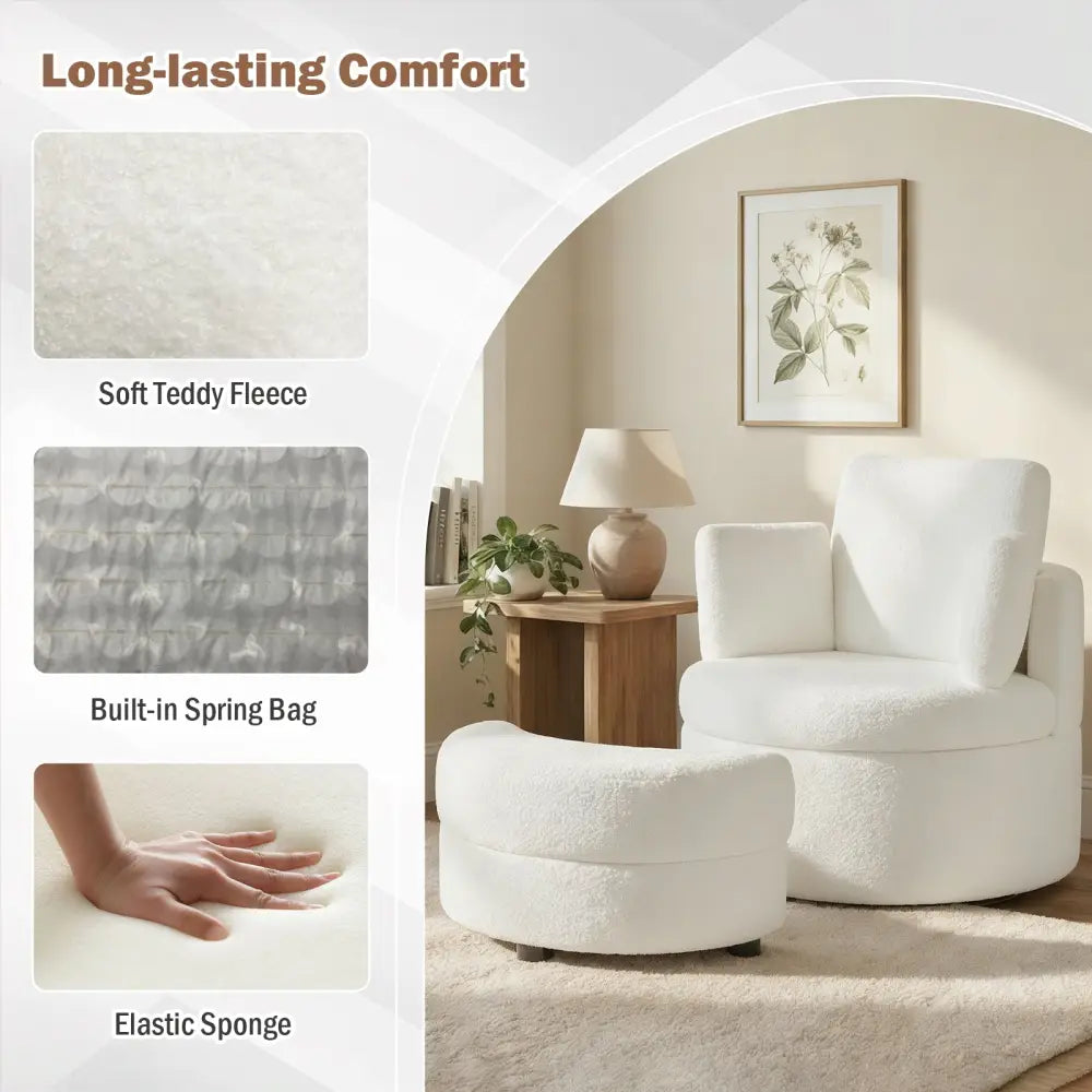 360Â° Swivel Accent Chair with Half Moon Storage Ottoman-White - White - Accent Chairs