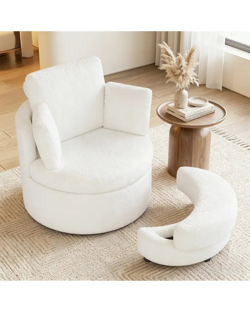 360Â° Swivel Accent Chair with Half Moon Storage Ottoman-White - White - Accent Chairs