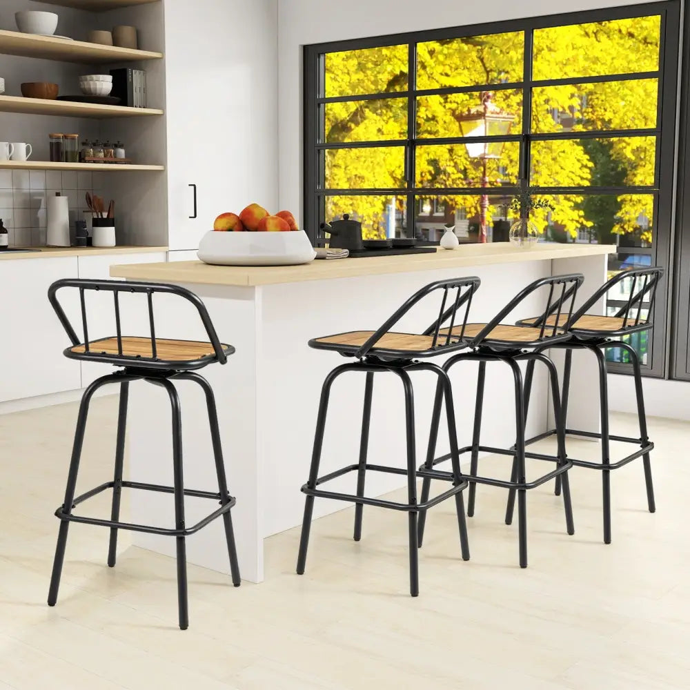 360Â° Swivel Bar Stool Set of 2 with Footrest and Backrest-Balck & Natural Costway