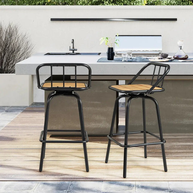 360Â° Swivel Bar Stool Set of 2 with Footrest and Backrest-Balck & Natural Costway