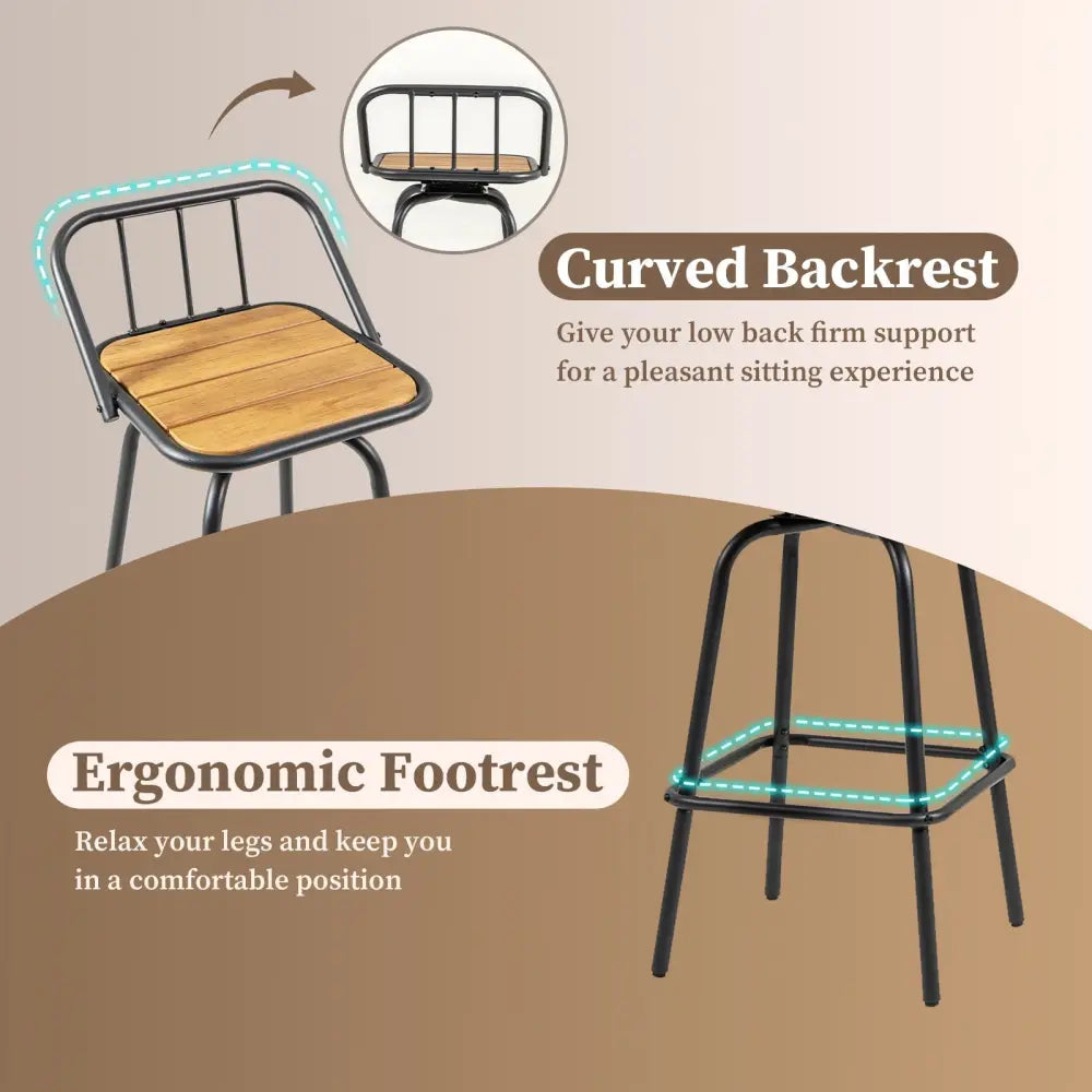 360Â° Swivel Bar Stool Set of 2 with Footrest and Backrest-Balck & Natural Costway