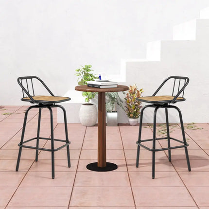 360Â° Swivel Bar Stool Set of 2 with Footrest and Backrest-Balck & Natural Costway