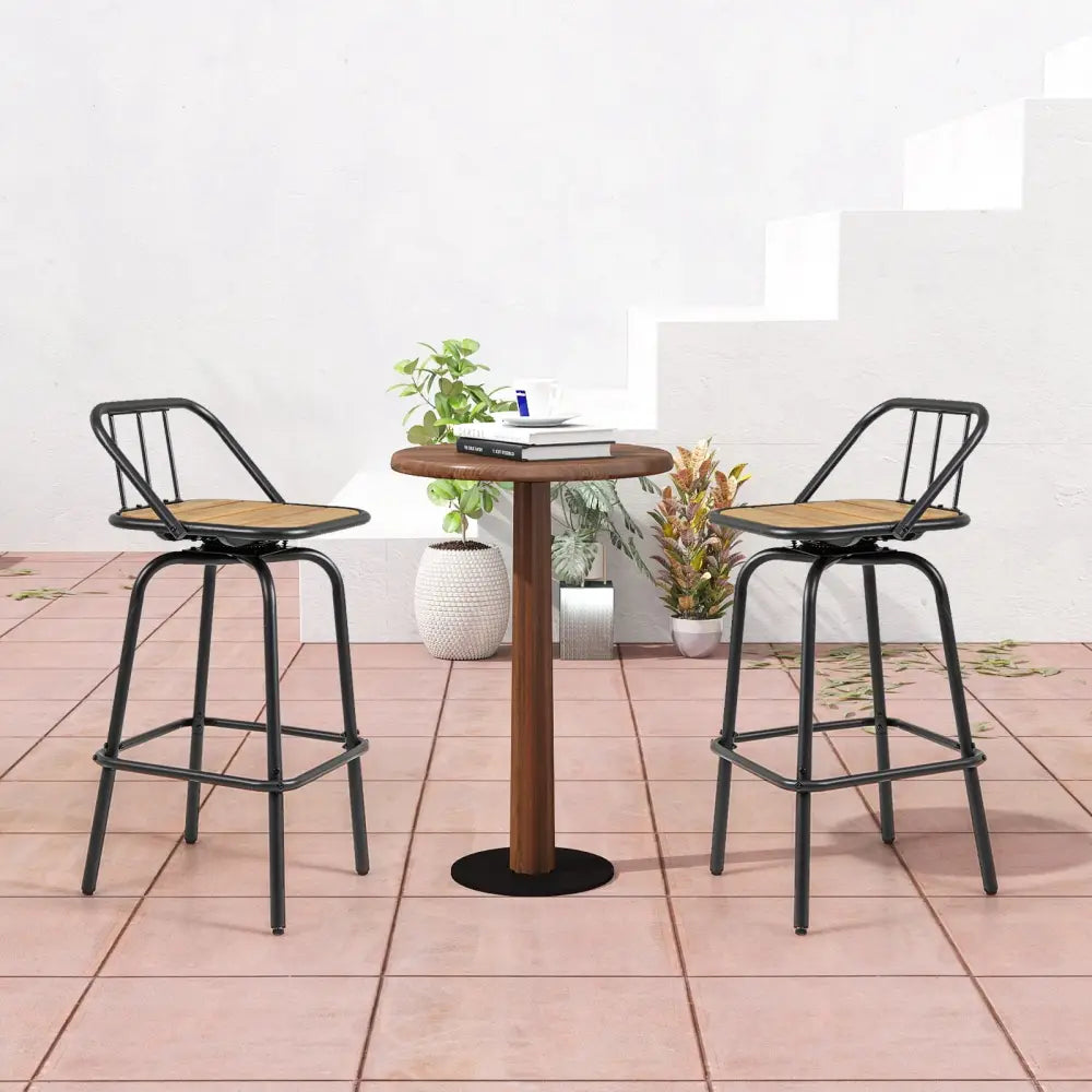 360Â° Swivel Bar Stool Set of 2 with Footrest and Backrest-Balck & Natural Costway