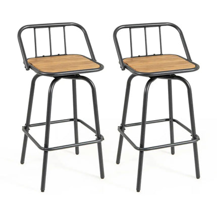 360Â° Swivel Bar Stool Set of 2 with Footrest and Backrest-Balck & Natural Costway