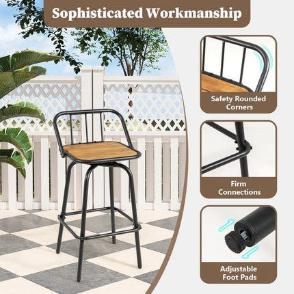 360Â° Swivel Bar Stool Set of 2 with Footrest and Backrest-Balck & Natural Costway