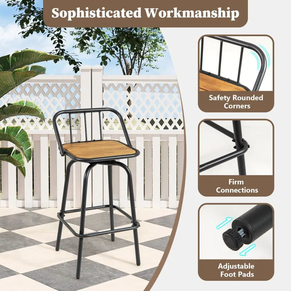 360Â° Swivel Bar Stool Set of 2 with Footrest and Backrest-Balck & Natural Costway